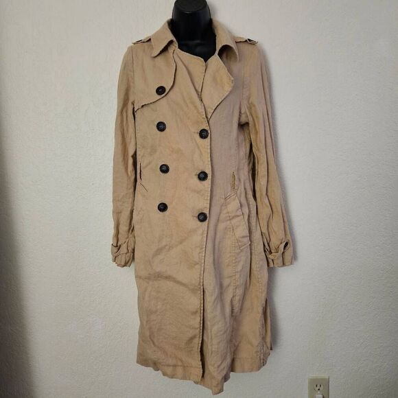 Eva Franco Anthropologie Double Breasted Linen Trench Coat - Picture 1 of 8